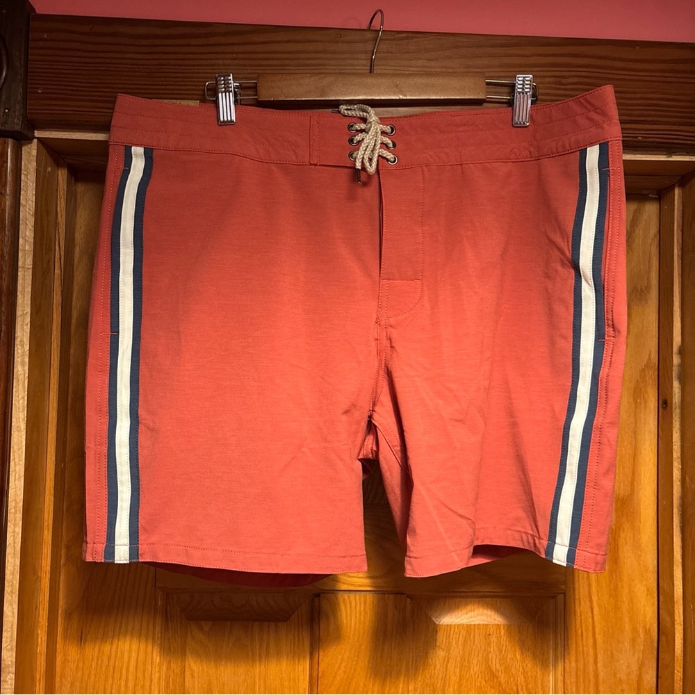 Faherty Surf Striped Boardshort 7” Venice Red New 38